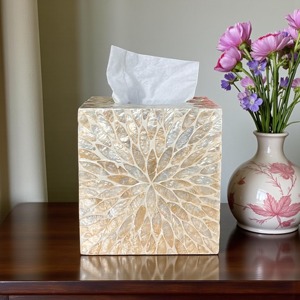 Designer Mother Of Pearl Tissue Holder Perfect For Coffee Table Dining Table And <b>Vanity</b> Decor Wholesale From India - Product Image 1