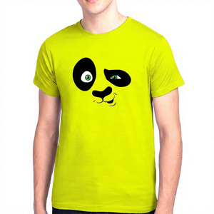 Men's Gray Cartoon <b>Panda</b> Face Printed Short Sleeve <b>T</b>-<b>Shirt</b> O-Neck Casual Regular Fit 100% Cotton Jersey Fabric - Product Image 3