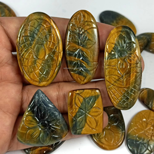 Lote al por Mayor de Flores de Ojo de Tigre Namibiano Talladas a Mano, Cabujón de Cristal Curativo Natural de Ojo de Tigre Multicolor - Product Image 1