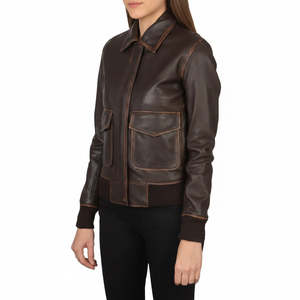 Veste en cuir de vachette marron vintage sur mesure Leathertex pour femmes, style bomber classique fait main, manches longues, taille XS - Product Image 2