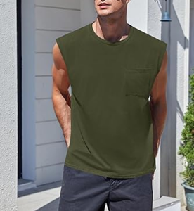 เสื้อกล้ามผู้ชายผ้าคอตตอน/สแปนเด็กซ์ถักลายริบ ทรงเข้ารูปสำหรับออกกำลังกาย มีกระเป๋า ขายดีจากโรงงานโดยตรง - Product Image 4