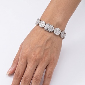 Pulsera de Plata 925 Chapada en Oro con Moissanita VVS y Corte Baguette, Estilo Cubano, Unisex, Pasa el Test de Diamantes - Product Image 2