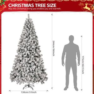 8 FT Pre-Lit Snow Flocked Christmas Tree Artificial <b>Hinged</b> Pine Tree with 1300 Branch Tips and 500 <b>Lights</b> Remote Control - Product Image 6