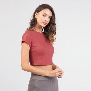 Jersey recortado informal para mujer, Top corto de Yoga para entrenamiento, ropa deportiva holgada de manga corta, colección de verano al por mayor - Product Image 4