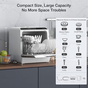 Lave-vaisselle intelligent portable de comptoir avec WiFi, réservoir d'eau de 5 L, fonction de séchage à l'air, matériau en polyester imperméable, style normcore/minimaliste - Product Image 6