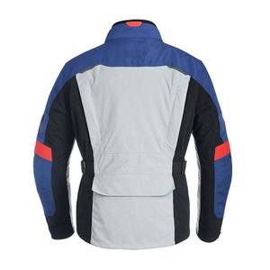 Blouson de moto pour homme, coupe-vent, toutes saisons, avec blocs de couleur, fermeture éclair intégrale, bleu, gris, noir, accents rouges - Product Image 2