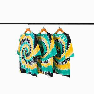 Tie Dye เสื้อยืดคอกลมแขนสั้นสำหรับทุกเพศผ้าฟลีซผ้าฝ้ายเป็นมิตรกับสิ่งแวดล้อมปรับแต่งได้ทรงหลวม - Product Image 1