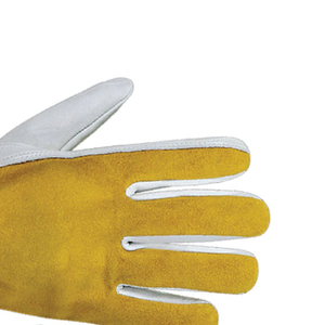 Leather Work <b>Gloves</b> White with Yellow Palm Anti-Slip Anti-static <b>Latex</b>-free Full Texture Safety <b>Gloves</b> Straight Cuff - Product Image 2
