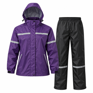 Custom <b>Purple</b> Weather Guard Waterproof Rain <b>Suit</b> Hooded Jacket Pants Reflective Outdoor Workwear Weather Protection Supplier - Product Image 1