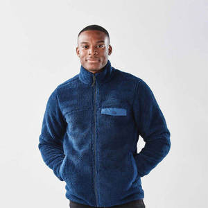Veste polaire Sherpa bleu indigo personnalisée à fermeture éclair intégrale, texture à poils longs, poche poitrine à rabat à bouton-pression, pour l'hiver et le quotidien, vente en gros - Product Image 2
