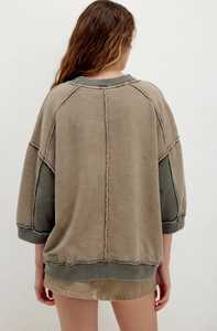 Women's Vintage Washed Crewneck Sweatshirt Three Quarter Drop Shoulder <b>Top</b> - Product Image 2