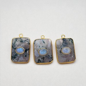 Pendentif double pierre sertie en or plaqué argent 925 avec pierre précieuse naturelle rectangulaire, fait main, fournisseurs de bijoux - Product Image 4