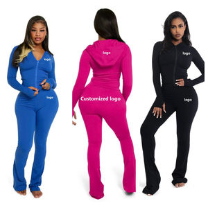Conjuntos Deportivos Personalizados para Mujer, Chaqueta con Cremallera y Pantalones Acampanados, Leggings, Conjunto de 2 Piezas - Product Image 4