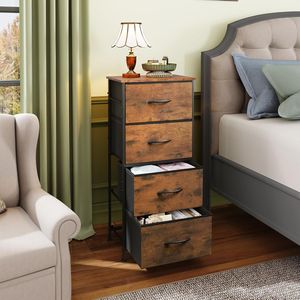 Commode à 4 tiroirs avec structure en acier robuste, tour de rangement en bois et tissu pour chambre, couloir, entrée, placards et systèmes de rangement - Product Image 2