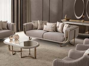 Luxury Solid Teak Wood <b>Sofa</b> Set Modern Glam Grey Velvet 3 2 1 1 Seater <b>Gold</b> Frame <b>Sofa</b> Coffee Table Villa Living Room Furniture - Product Image 3