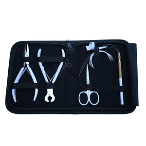 White Hair Extension Tools Kit with 5 Inch Beads Crimping Plier Keratin Bond <b>Cutter</b> Hair Loop Tool Mini Scissor Curved Needles - Product Image 1