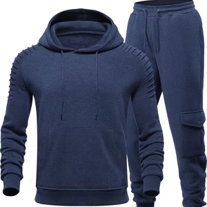 Men's Solid Terry Winter 300g Tracksuit 2-Piece Pullover Hoodie Sweatsuit Set Casual Jogging Athletic Drawstring 100% Cotton - Product Image 1