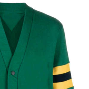 เสื้อคาร์ดิแกนคอวีสีเขียวลายทางสีเหลืองและสีดำแขนยาวถักนิตติ้งสไตล์ลำลองสำหรับผู้หญิงใส่ในฤดูใบไม้ร่วงพร้อมลายตัวอักษรกรีก - Product Image 3