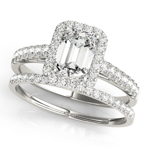 IGI Certified <b>Emerald</b> Cut Lab Grown Diamond Halo Engagement Wedding Bridal <b>Ring</b> Set 10K 14K 18K Gold 925 935 <b>Silver</b> Rhodium - Product Image 2