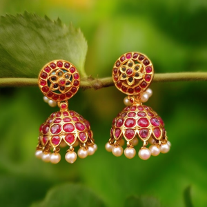 Ruby Kemp Pearl and Diamond Drop Jhumki Earrings-Vintage Classic Wedding Gift - Product Image 3
