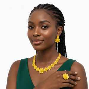 Ensemble de collier de mariée traditionnel plaqué or 1K pour femmes |   Bijoux en cuivre et laiton |   Tenues de mariage élégantes - Product Image 2