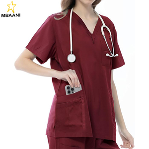 Ensemble de blouses médicales pour femmes - Blouse médicale à col en V et pantalon droit avec 11 poches - Product Image 4
