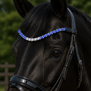 Brida de cuero de lujo azul zafiro cosida a mano con cristales Arena para caballo, cabezada de doma ecuestre personalizada, venta al por mayor OEM - Product Image 2