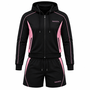 Ensemble décontracté deux pièces pour femme : short et crop top à capuche, couleur unie, en velours de coton lavé, respirant, coupe ample, longueur genou, personnalisable - Product Image 2