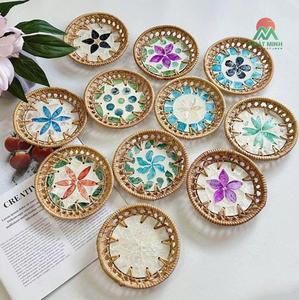 Round Rattan Decorative Trays With Floral Pattern Bohemian Style Plant Fiber Craft Multi-piece Set - Product Image 5