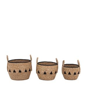 Panier de rangement artisanal en rotin naturel et noir, lot de 3, vente en gros, écologique, fabriqué au Vietnam - Product Image 1