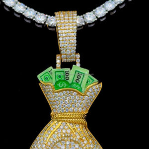 Venta al por mayor de Plata de Ley 925 chapado en oro amarillo VVS moissanita diamante sólido dinero bolsa colgante lujo dólar encanto colgante - Product Image 6