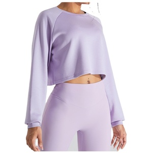 Women's High Quality Cotton Yoga <b>Top</b> 2025 Cropped Sweatshirt with Long Sleeves Hooded Neck Comfortable Knitted Hoodies <b>Winter</b> - Product Image 2