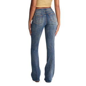 Jean en denim bleu foncé pour femme, coupe slim, taille haute, jambe bootcut, détails de couture, mode décontractée, vêtement de tous les jours de qualité supérieure - Product Image 2