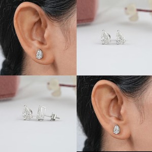 Pendientes Minimalistas de Plata con Baño de Rodio y Moissanita Corte Corazón, Engaste de Garra Tipo 'Baby Claws', Forma de Nudo, 0.50-5.00 TCW, Regalo - Product Image 3