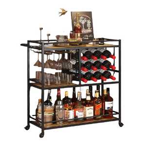 Luxury Gold Mirrored Glass Bar Cart Multi Tier Modern Geometric <b>Serving</b> <b>Trolley</b> with Glass Holder Rolling Designer Drinks - Product Image 1