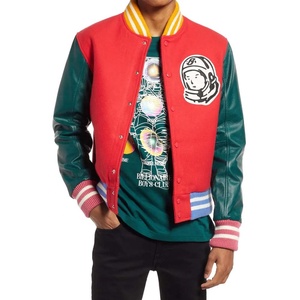 PIHA SPORTS Green Leather Sleeve Milne Varsaty Letterman Bomber Jacket Men Windproof <b>Red</b> <b>Wool</b> Body Tan Brown Winter Color - Product Image 2