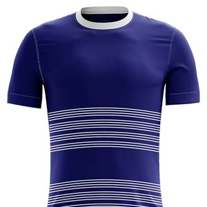 Ensemble de maillot de football rayé bleu pour homme avec short, en polyester respirant, col rond, manches courtes, coupe athlétique, impression sublimée - Product Image 3