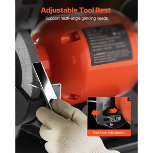 Smerigliatrice da banco a velocità singola da 6 pollici con tavolo a bassa velocità 1750 RPM, motore a induzione 250W 2A, impugnature con grana 36/60 - Product Image 5
