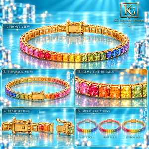 Pulsera de Diamantes Cultivados en Laboratorio con Corte Princesa Colorido y Baño de Oro de 14K para Joyería Femenina Elegante para Uso Diario - Product Image 5