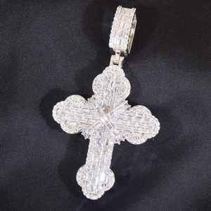 <b>Cross</b> Moissanite Pendant 925 Silver Baguette Cut Channel Setting Religious <b>Charm</b> Unisex - Product Image 1