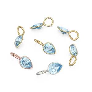 Pendentif Breloque Santa Maria Aquamarine en Or Jaune Massif 14 carats avec Sertissage Bezel / Pierre de Naissance de Mars / Pierre Précieuse Bleue de 7mm / Forme Poire - Product Image 2