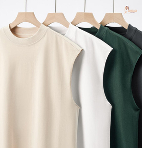 Débardeur d'été 100 % coton pour homme, coupe ample, bords bruts, tricoté, décontracté, sans manches, écologique, séchage rapide, respirant, col rond - Product Image 1