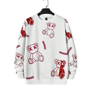 Sweat-shirt unisexe blanc à imprimé ours de dessin animé, coupe oversize, streetwear, col rond, en coton tricoté, pour l'automne - Product Image 3