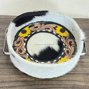 Nueva Bandeja de Servir de Cuero Genuino con Diseño Floral de Girasol y Asas de Metal para Decoración del Hogar y Regalo - Product Image 2