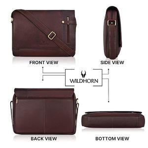 Sac bandoulière pour homme en cuir véritable international authentique - Sac de voyage à bandoulière avec logo fleuri en relief et plusieurs compartiments - Product Image 4