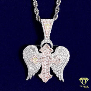 Angel Wing Cross Pendant Necklace with VVS Moissanite Diamonds and 925 Sterling Silver - Product Image 3