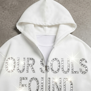 Sweat à capuche zippé oversize à manches longues avec lettres en strass pour hommes et femmes, unisexe - Product Image 4