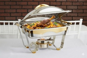 Affordable Stainless Steel Chafing Dish Piece <b>Buffet</b> Food <b>Warmer</b> with Glass Lid At Best Price - Product Image 5