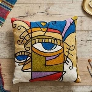 Housse de coussin décorative carrée moderne à motif géométrique brodé, lavable, design textile artistique motif œil – Meilleur prix - Product Image 6