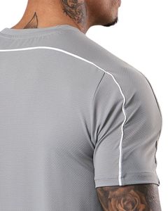 Camiseta Deportiva para Hombre, Color Gris Claro, con Ribete, Cuello Redondo, Manga Corta, Transpirable, para Uso Diario y Fitness de Verano - Product Image 5